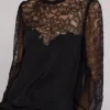 Adele Lace Combo Top in Black