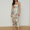 Akiya Satin Maxi Dress in vintage butterfly