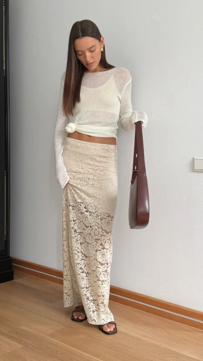 Alba Lace Skirt in Sand
