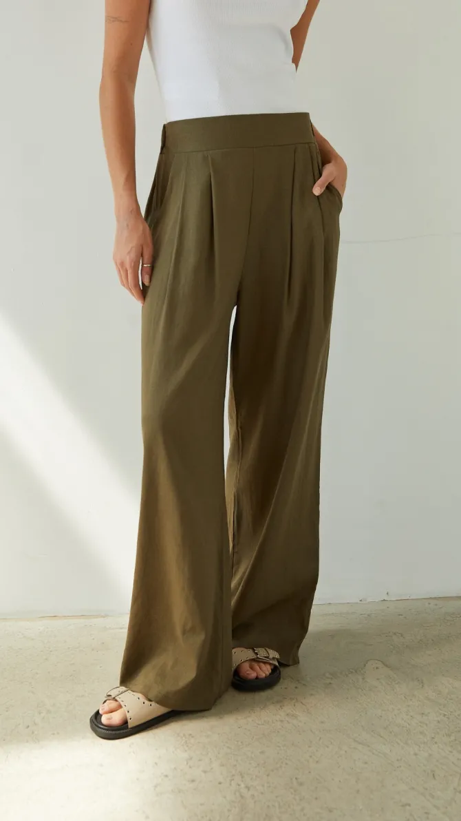 Alexis Linen Trousers in Khaki