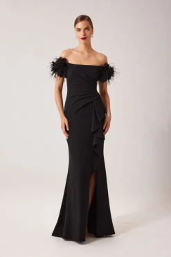 Arana Gown With Feather Puff Sleeves