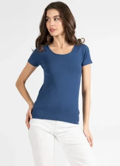 Bamboo Short Sleeve Scoop Neck Top in denim