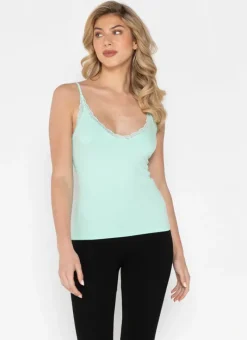 Bamboo Tank W/Lace Trim in honeydew