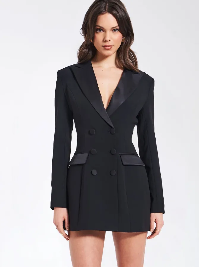 Calista Black Stretch Crepe Blazer Dress Large