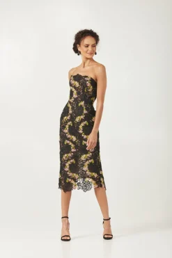 CECILIA Strapless Floral Midi Dress
