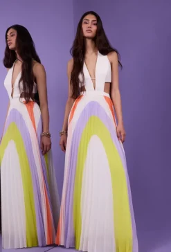 Celine Printed Pleated Cutout Dress