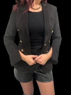Charlie Bell Sleeve Blazer in black suede