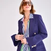 Charlie Bell sleeve rayon Blazer in navy – small
