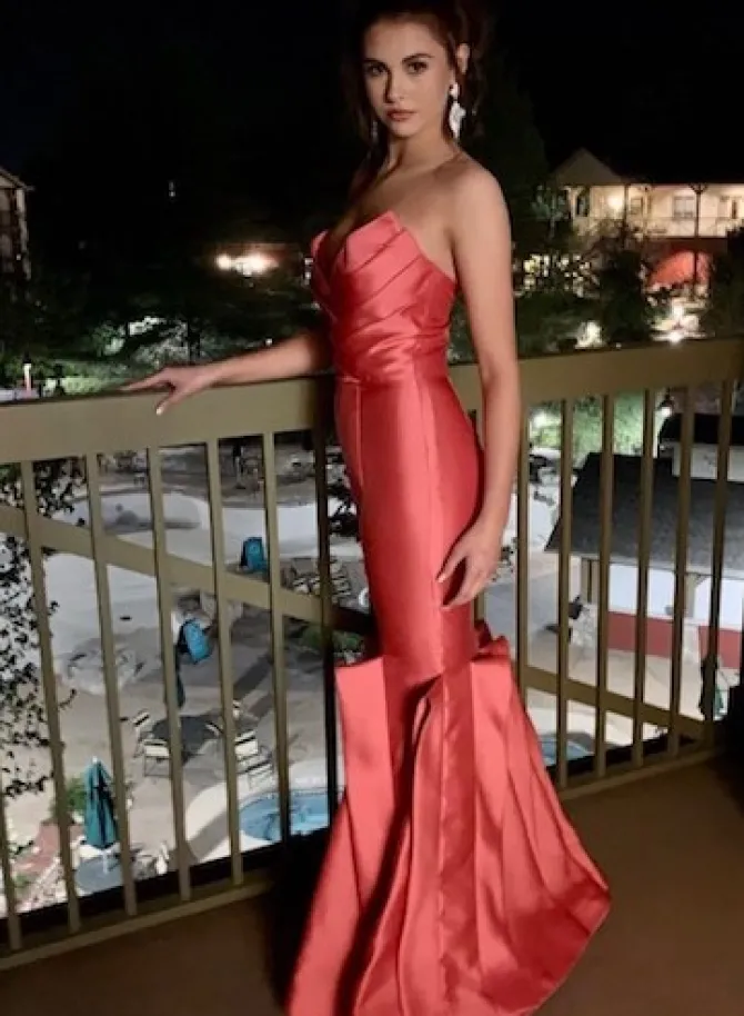 Coral Strapless Mermaid Gown -10