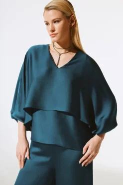 Cypress Satin V-Neck Layered Top in Twilight