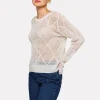 Diamond Pointelle Crew Top in white