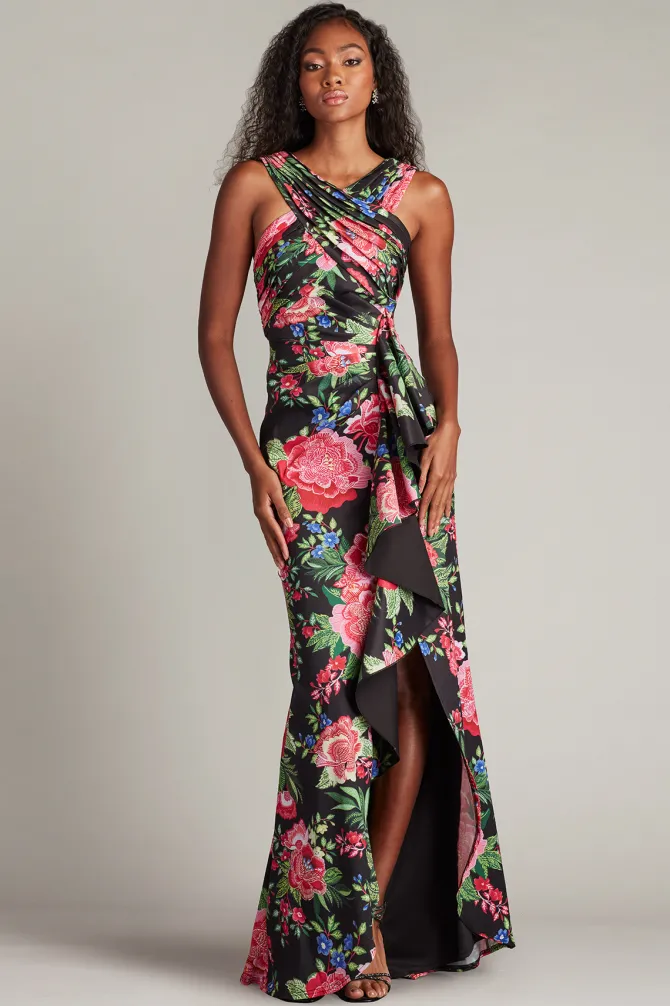 Elarra Floral Waterfall Flounce Gown