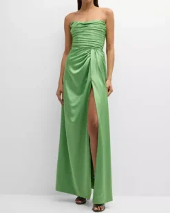 Fella Strapless Pleated Side-Slit Gown