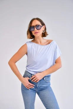 Fernanda One Shoulder Top in light blue