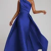 Gael One Shoulder Skirt Dress in Royal