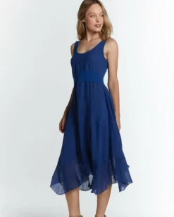 Giulia Linen Dress in Harbor Blu