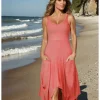 Giulia Linen Dress in peach coral