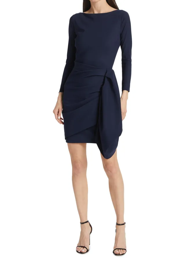 Hypnos Draped Bodycon Midi Dress in blu notte