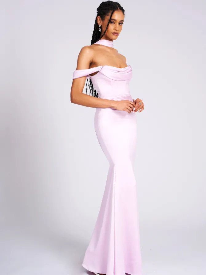 Ivona Halter Neck Double Duchess Satin Gown