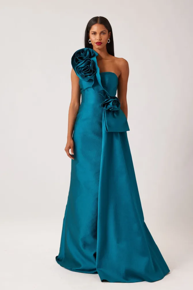 Jaylene Flower Side Drape Gown