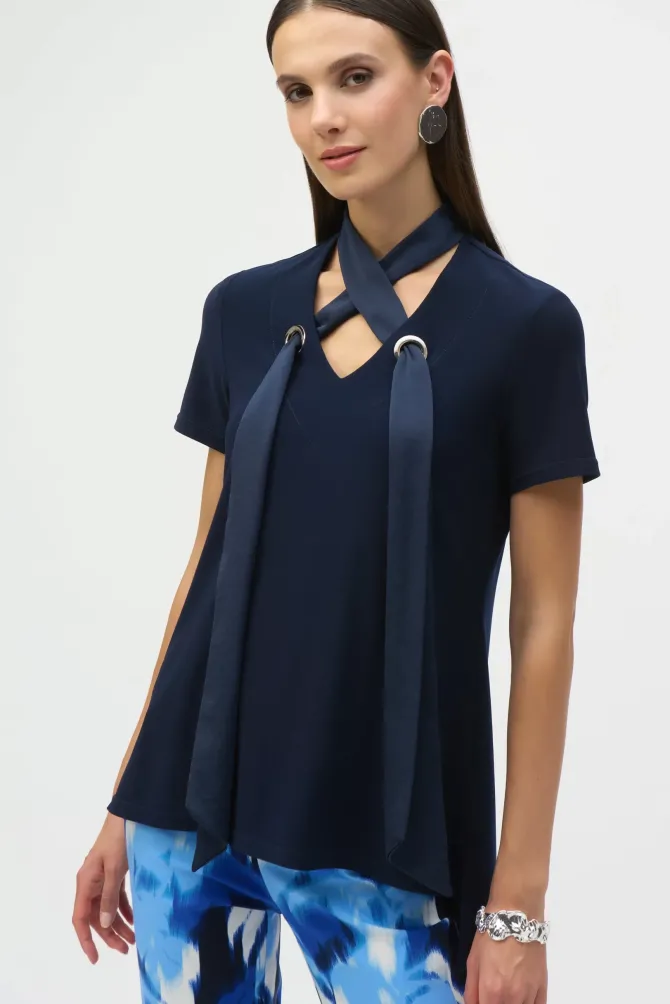 Jessi Satin Scarf Top in midnight blue