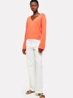 Kate Pointelle V-Neck Top in hot coral