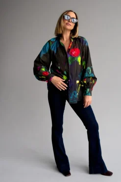 Matty Floral Print Blouse in black multi