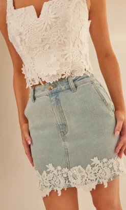 Melody Lace Combo Denim Skirt – coming soon