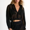 Monica Cropped long-sleeve mesh shirt