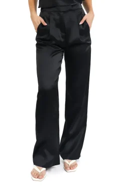 Nathalie Wide Leg Silk Pants – Black