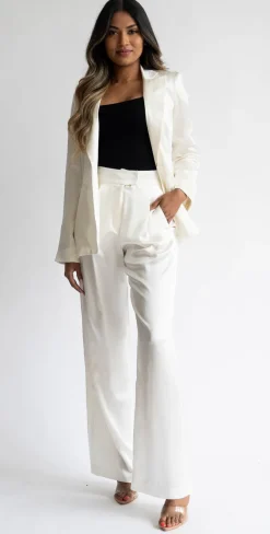 Nathalie Wide Leg Silk Pant in Ivory