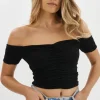 NINA RUCHED TOP in black – LARGE