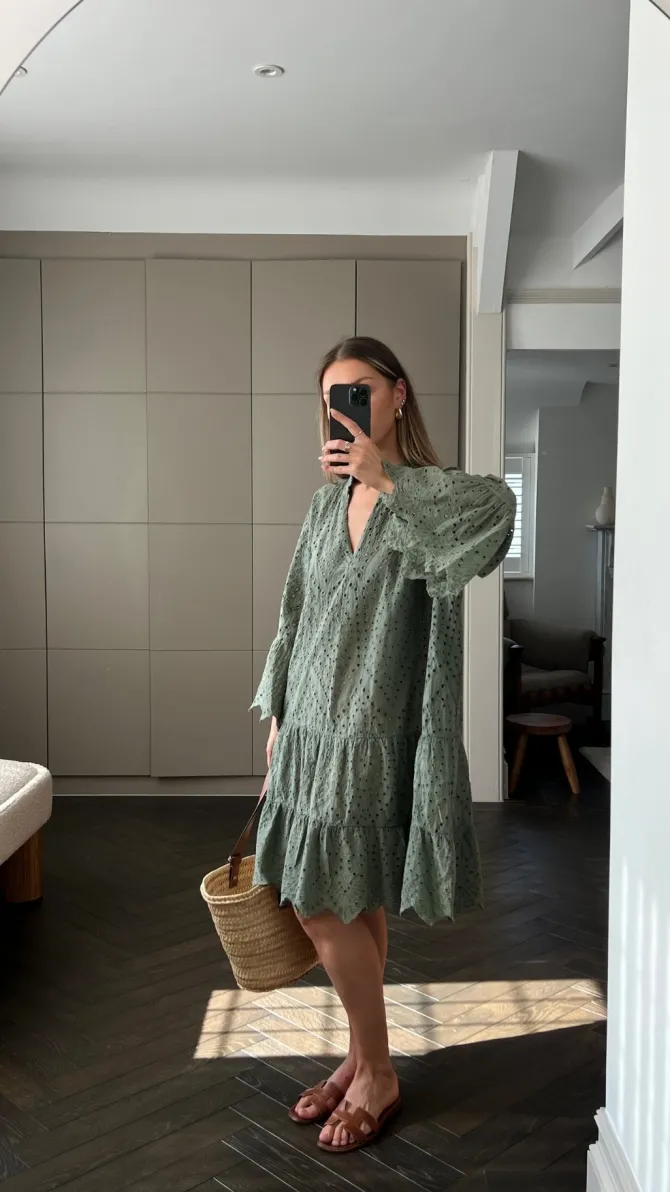 Nora Broderie Dress – Khaki