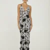 Norah Floral Column Gown in black/white