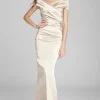 Off Shoulder Beatrix Gown in in champagne