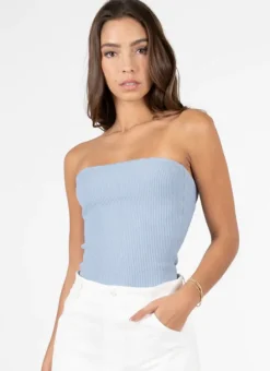 Ottoman Rib Tube Top in powder blue