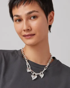 Padlock Triple Heart Pendant Necklace in silver