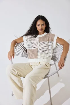 Patched Pointelle Tee
