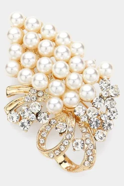 Pearl Grape Pin Brooch in gold