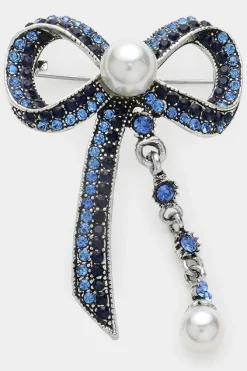 Pearl Ribbon Pin Brooch in blue