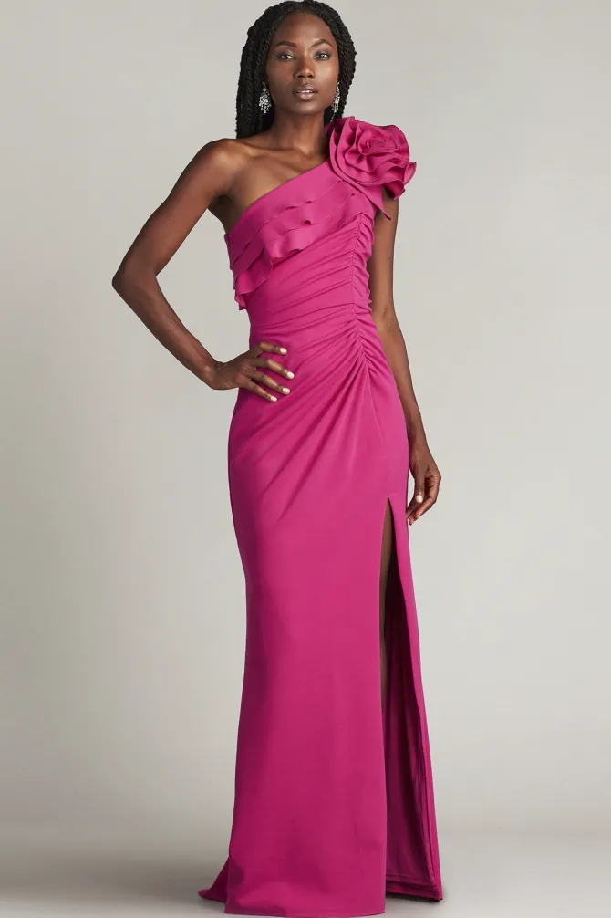 PIKE DRAPED ROSETTE SHOULDER GOWN in water lily