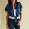 SAMANTHA TIE satin BLOUSE In navy – SMALL