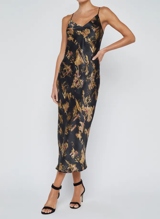 Seridie Mid Slip Dress in black multi