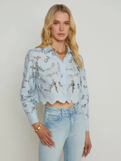 Seychelle Lace Cropped Blouse in blue fog