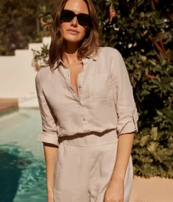 Spencer Linen Button Down Top in windchime