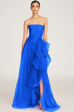 Teresa Strapless Draped Gown in brilliant blue