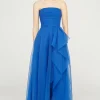 Teresa Strapless Draped Gown in cornflower blue