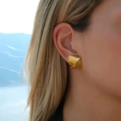 Wave Textured Statement Earrings in gold
