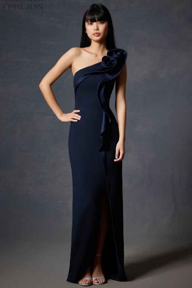 Xalia Formal Crepe Trim Self Flower Gown