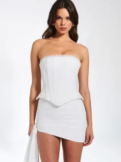 Yamila White Lace Trim Corset Top MEDIUM